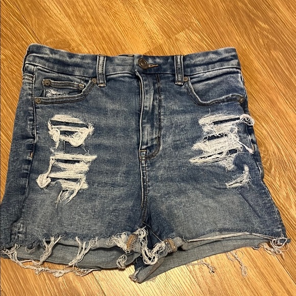 American Eagle Outfitters Blue Distressed Jean Shorts - Picture 1 of 6